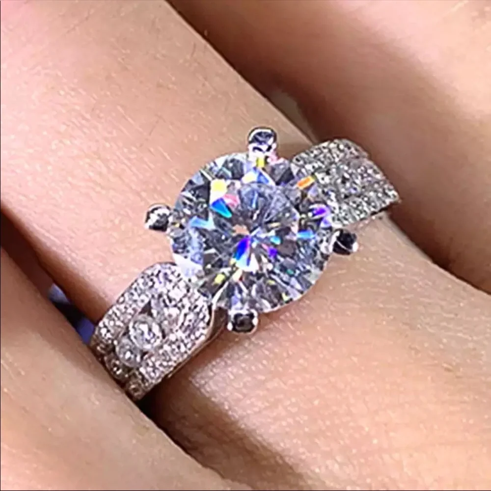 New Halo 925 Silver Round Diamond Ring - Picture 2 of 6